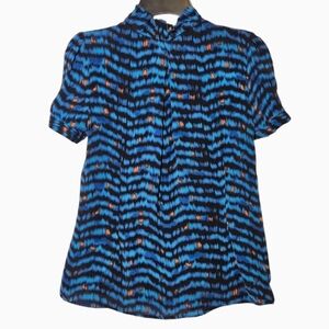 Etcetera Button Front Mock Neck Silk Blouse, SZ 8